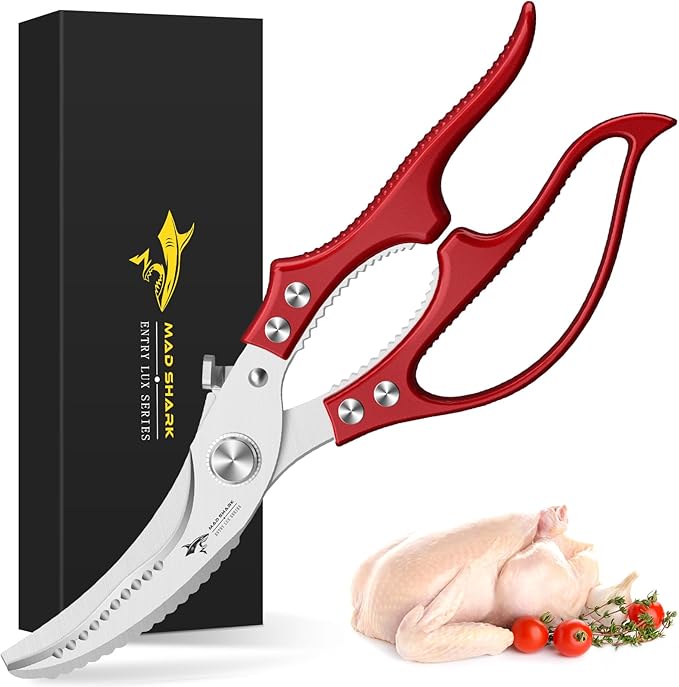 MAD SHARK Heavy Duty Poultry Shears,Spring Loaded Butterfly Meat Scissors