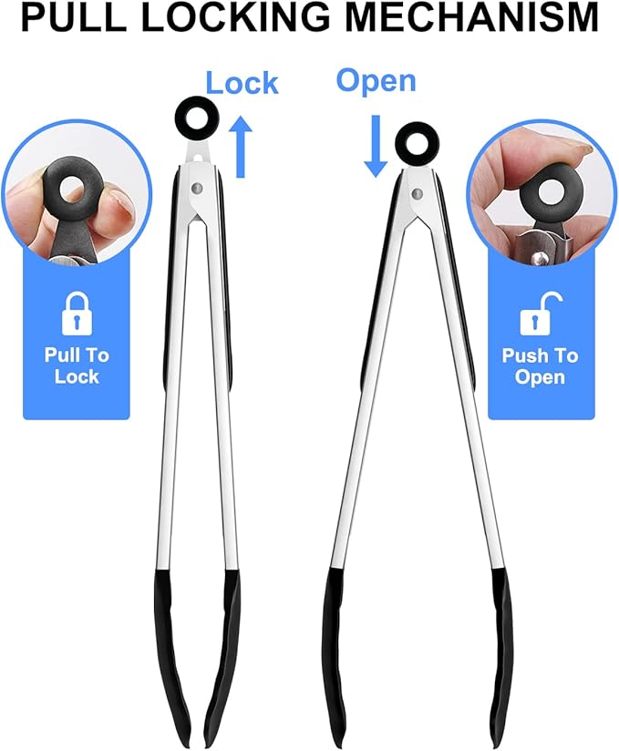Bnlcd Good Grip Cooking Tongs with Silicone Tips, Set of 3-7" 9" and 12"