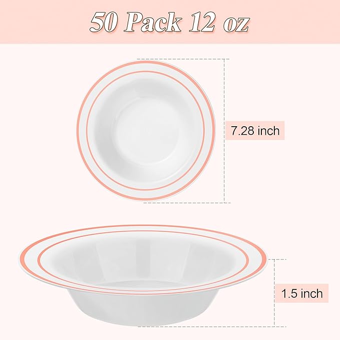 BESTSTAR 100 Pack Disposable Soup Bowls with Rose Gold Rim