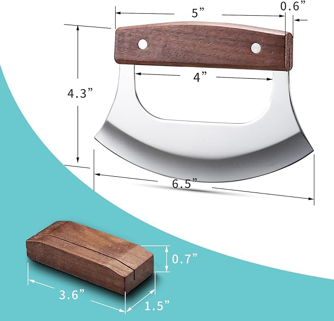 Coowolf Ulu Knife with Stand for Cutter Pizza Meat Vegetables Herb Salad