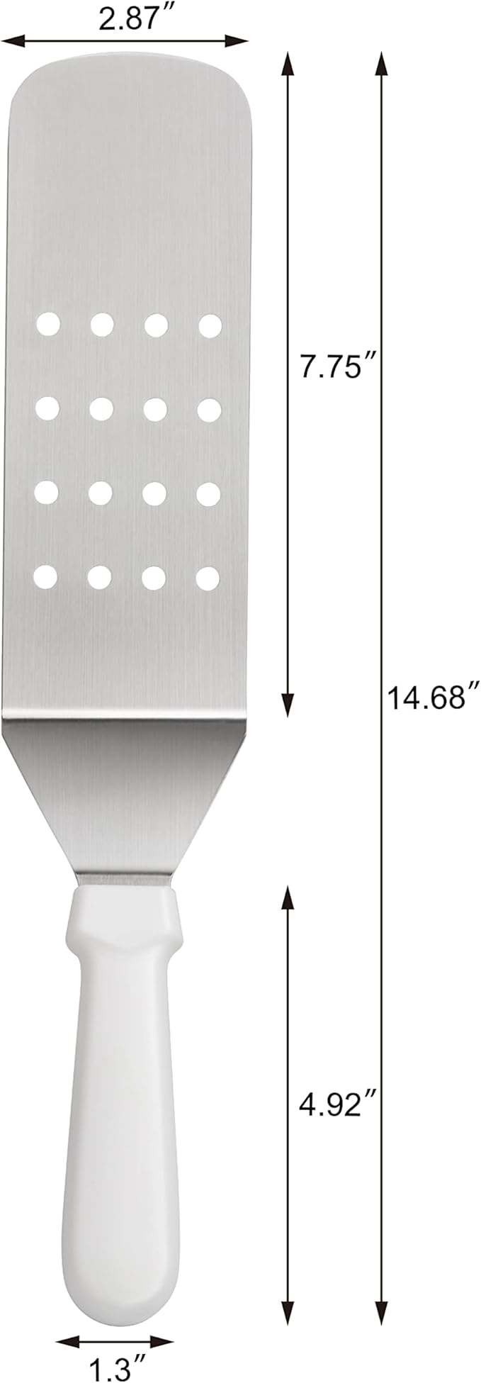 New Star Foodservice 14.5 Inch Perforated Flexible Grill Turner, Stainless Steel Spatula with White Plastic Handle for Griddle, Flat Top, Grill, and Restaurant Use