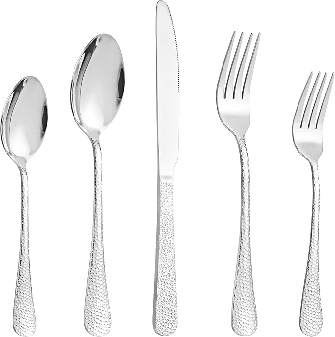 40 Pcs Silverware Set for 8, Food Grade Stainless Steel Flatware Set, Eating Utensils Sets Include Fork/Knife/Spoon, Reusable Cutlery Set for Home Kitchen, Dishwasher Safe, Wave Hammered
