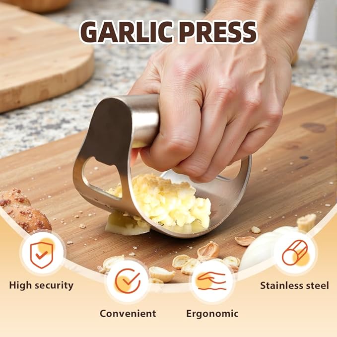 Stainless Steel Garlic Press Rocker, Ergonomic Garlic Crusher Tool for Effortless Mincing, Kitchen Gadget for Home Cooking and Chefs (1 PACK)