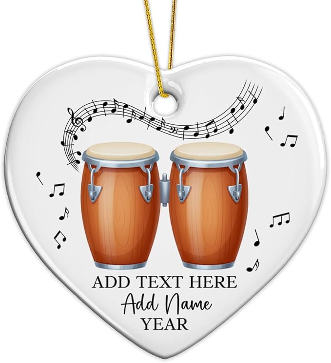 Bongo Drums Ceramic Ornament Gift for Music Band, Personalized Drummer Xmas Tree Ornaments with Text Name Year, Custom Bongo Drums Player Christmas Ornament 2026, Instruments Xmas Keepsakes