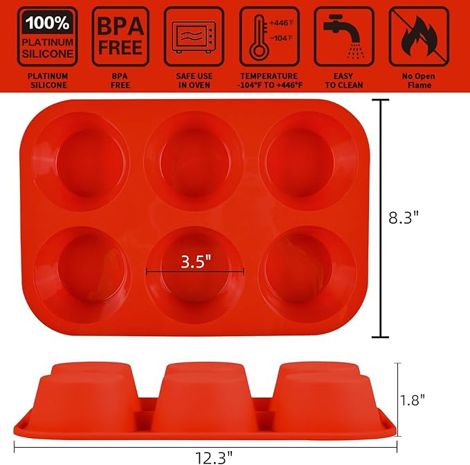 Jumbo Muffin Pan, 3.5 Inch Large Muffin Pan 6 Cup Silicone Jumbo Cupcake Tin for Baking Food Grade Silicone Mold Non Stick