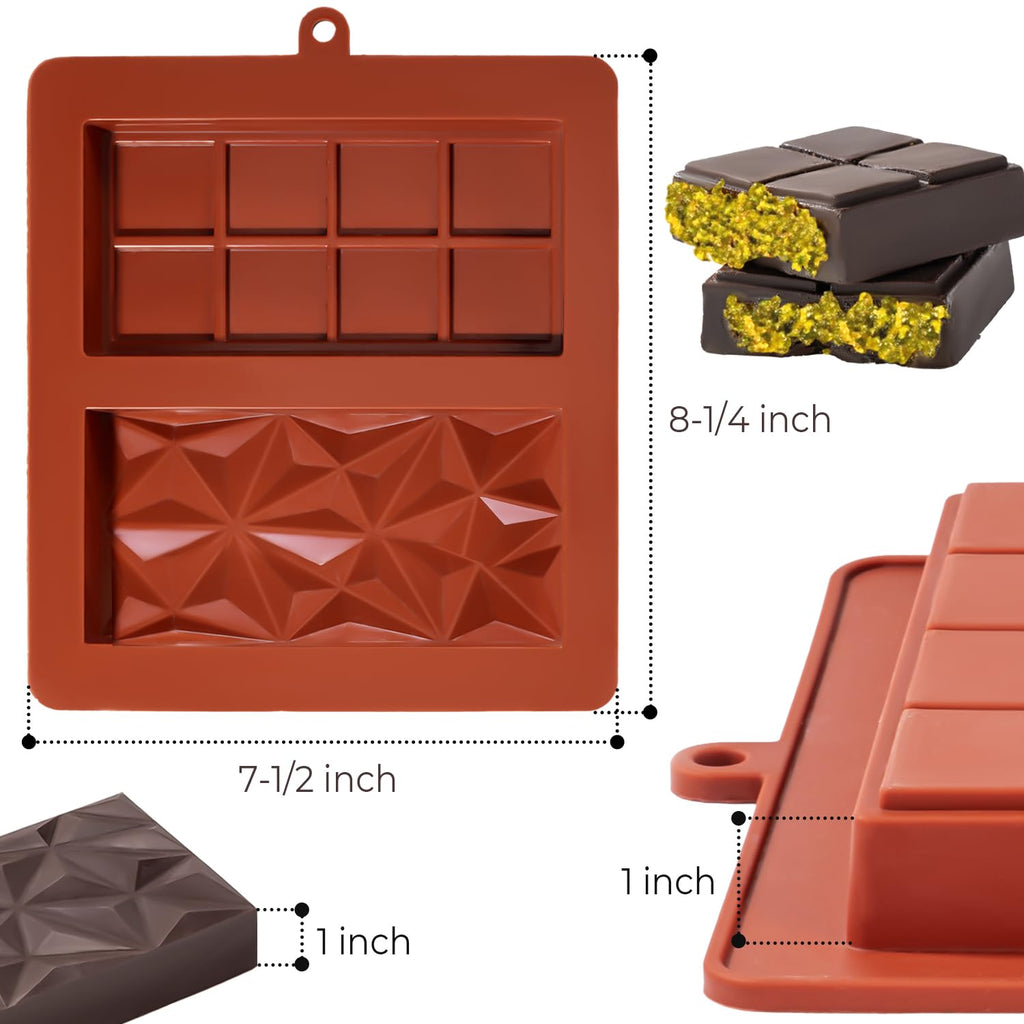 UWILLION Chocolate Bar Mold Deep Dubai 1 Inch Pistachio Chocolate Bar Silicone Thick Mold for Stuffed Bar, Large Candy Bar Mould for Filling