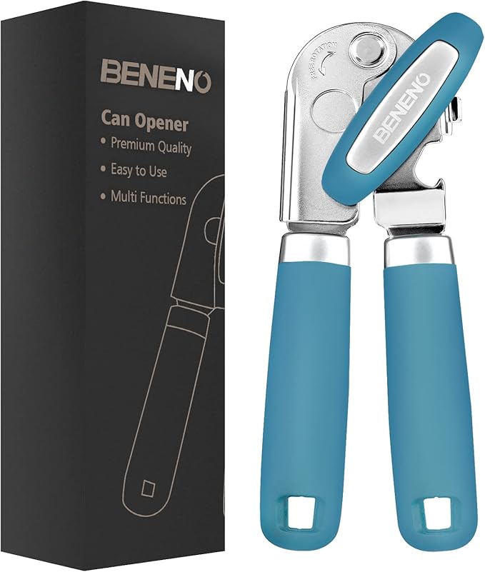 Beneno Heavy Duty Hand Can Opener Manual with Magnet Lid Remover, Aqua