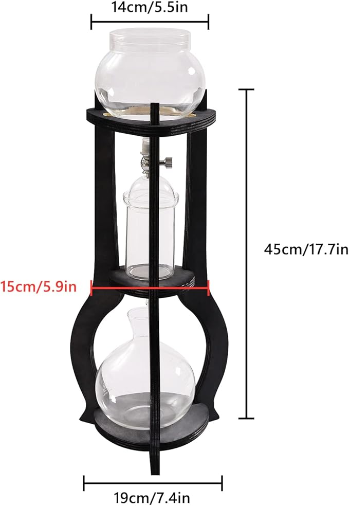 Uphilltool Cold Brew Drip Coffee Maker, 600ml/20.29 Ice Coffee Brewer Machine Cold-Drip Coffee Tower with Glass Container Wood Stand for Home Office