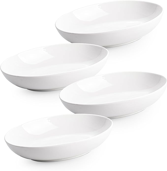 Gacoree 8" Oval Small Serving Bowls Set of 4, 24 oz White Ceramic Oval Bowls for Food, Small Serving Dish for Salad, Pasta, Side Dishes, Fruit, Snacks, Microwave Dishwasher Oven Safe