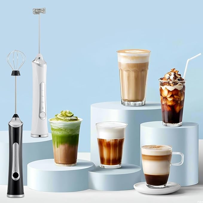 Freebala Handheld Electric Milk Frother with 2 Heads, Coffee Whisk Foam Mixer with USB Rechargeable 3 Speeds, Foam Maker Blender for Latte, Cappuccino, Hot Chocolate, Egg (Type 3)
