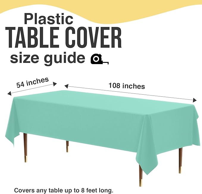 Exquisite 66% Thicker Premium Plastic Table Cloth Rectangle Table Cover 0.5 Mil 6 Pack Mint Table Cloth 54 Inch x 108 Inch Disposable Tablecloth Won't Tear Easily Like Cheap Thin Brands