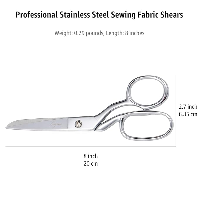 BoFuYuan Professional Stainless Steel Fabric Scissors 8 Inch Chrome Silver