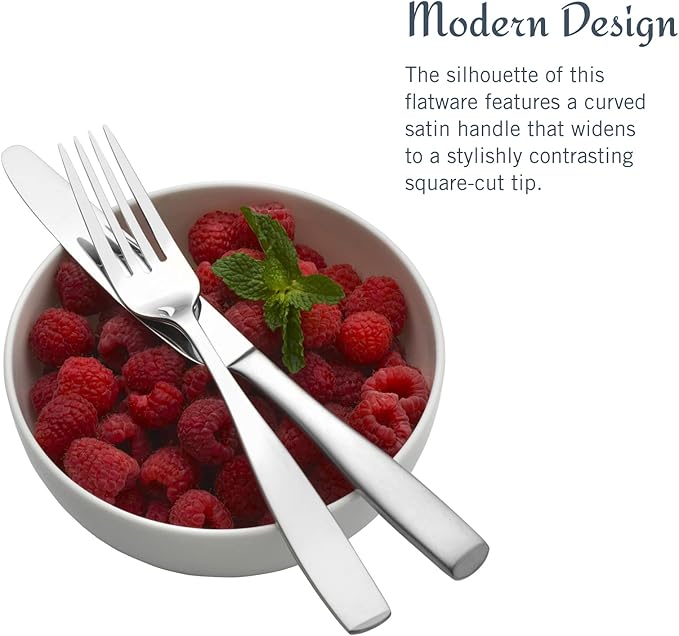 Mikasa Satin Loft 65-Piece Flatware Set, Service for 12, 18/10 Stainless Steel Silverware with Satin Finish, Includes Serving Utensils, Dishwasher Safe