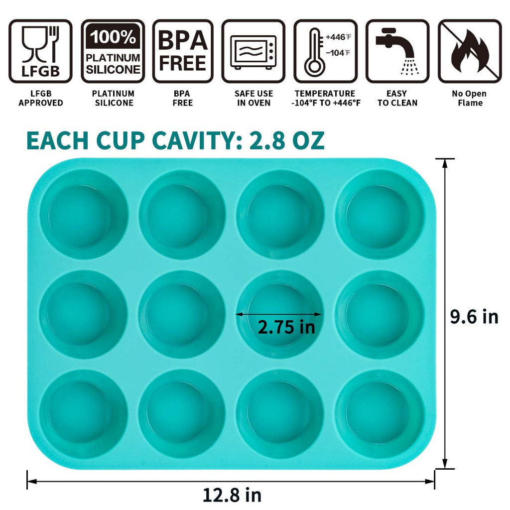 CAKETIME Silicone Muffin Pan Set, Cupcake Pans 12 Cups Silicone Baking Molds, Food Grade, Pinch Test Approved, Pack of 2