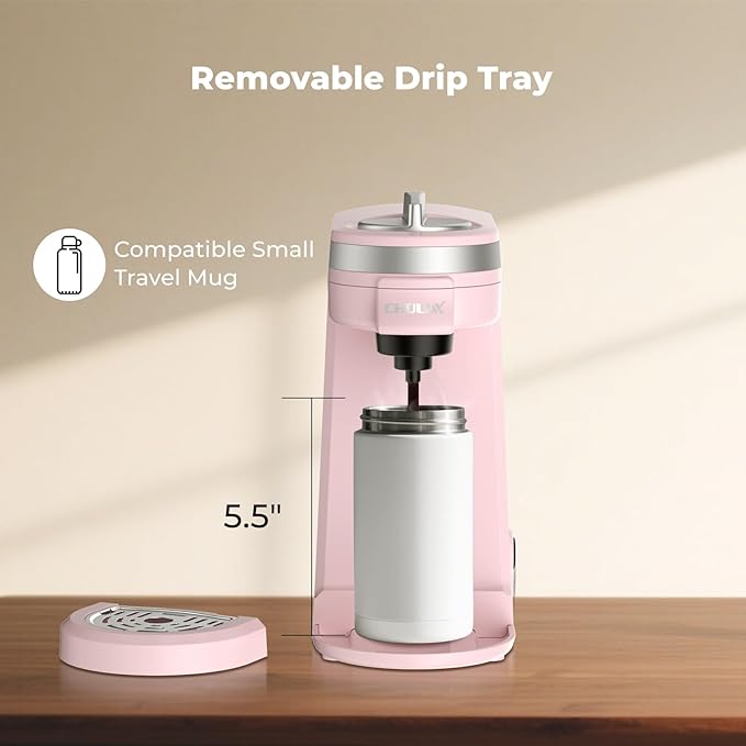 CHULUX Mini Single Serve Coffee Maker for K Cup, Fast Heating, Dusty Rose
