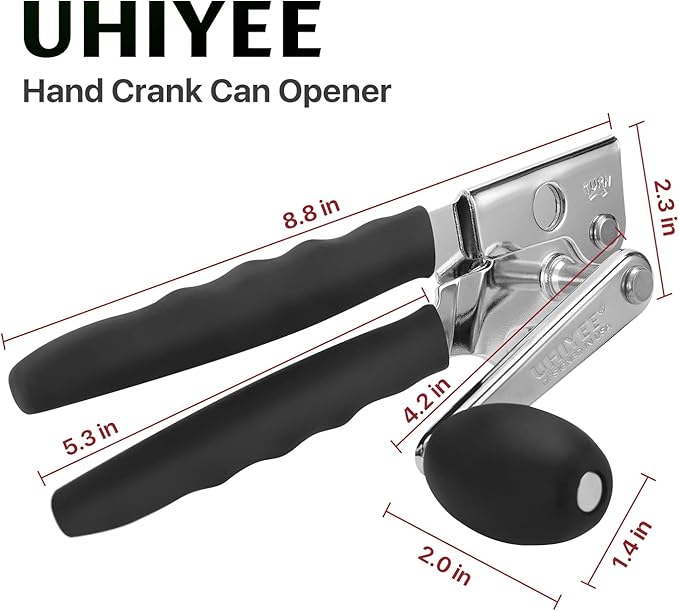 UHIYEE Commercial Can Opener Heavy Duty, Hand Crank for Large Cans, Black