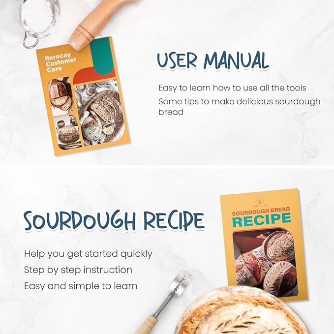 Rorecay Sourdough Starter Kit with 2 Round Banneton Bread Proofing Baskets