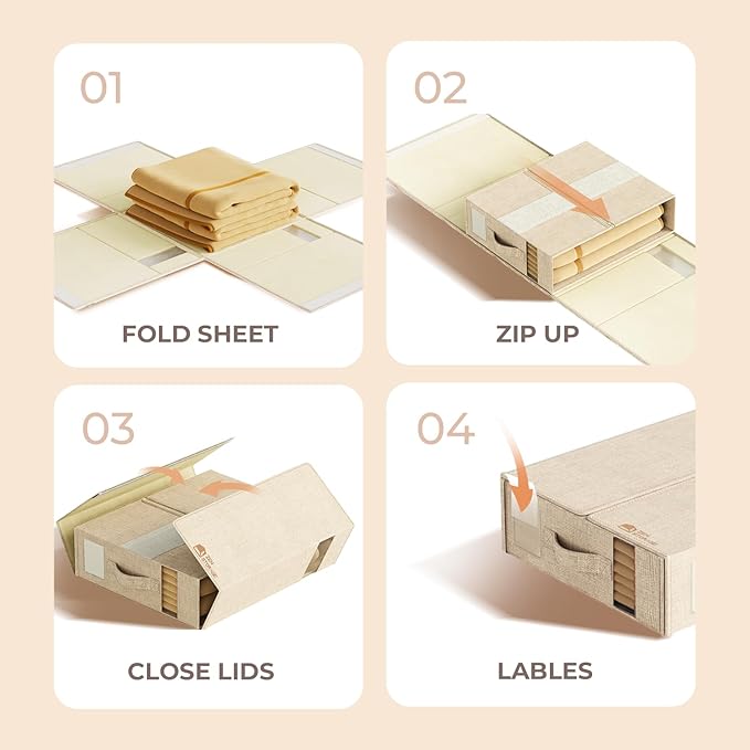 ZenStorage Sheet Organizers and Storage for Linen Closet, 12Pack Beige
