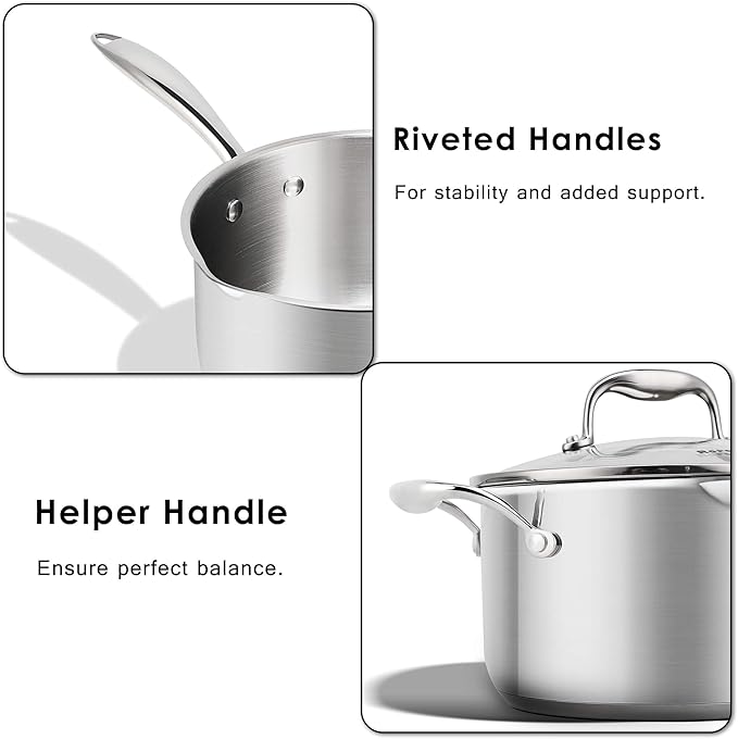 Rorence 3.7 Quart Stainless Steel Induction Sauce Pan with Lid