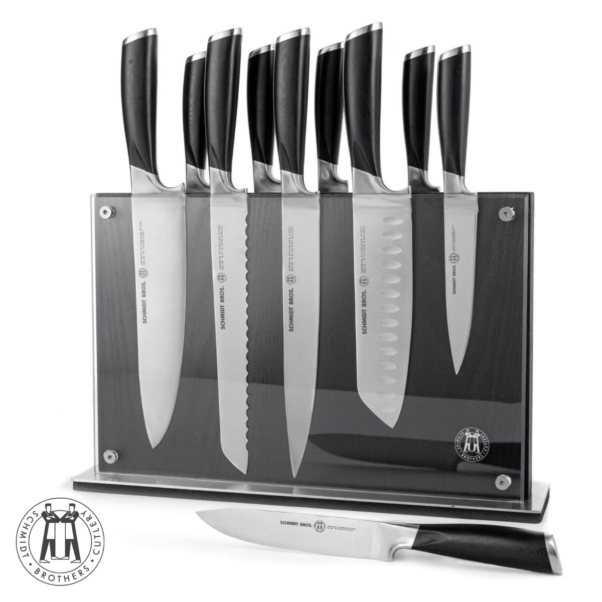 Schmidt Brothers -Heritage 12-Piece Kitchen Knife Set, High-Carbon German Stainless Steel Cutlery, Clear Acrylic Magnetic Knife Block
