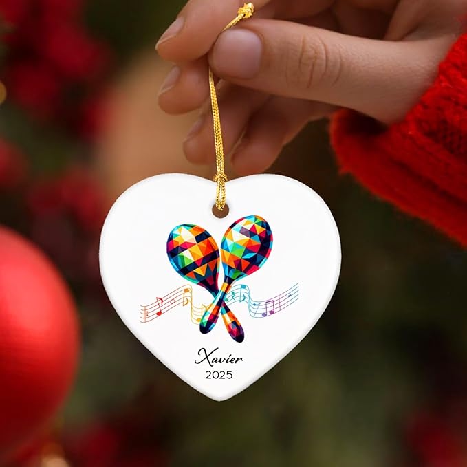 Maracas Ceramic Ornament Gifts, Personalized Maracas Musical Christmas Ornaments Decor with Name & Year, Music Lovers Ornaments 2026, Customized Instrument Player Xmas Ceramic Ornament Tree Hanging