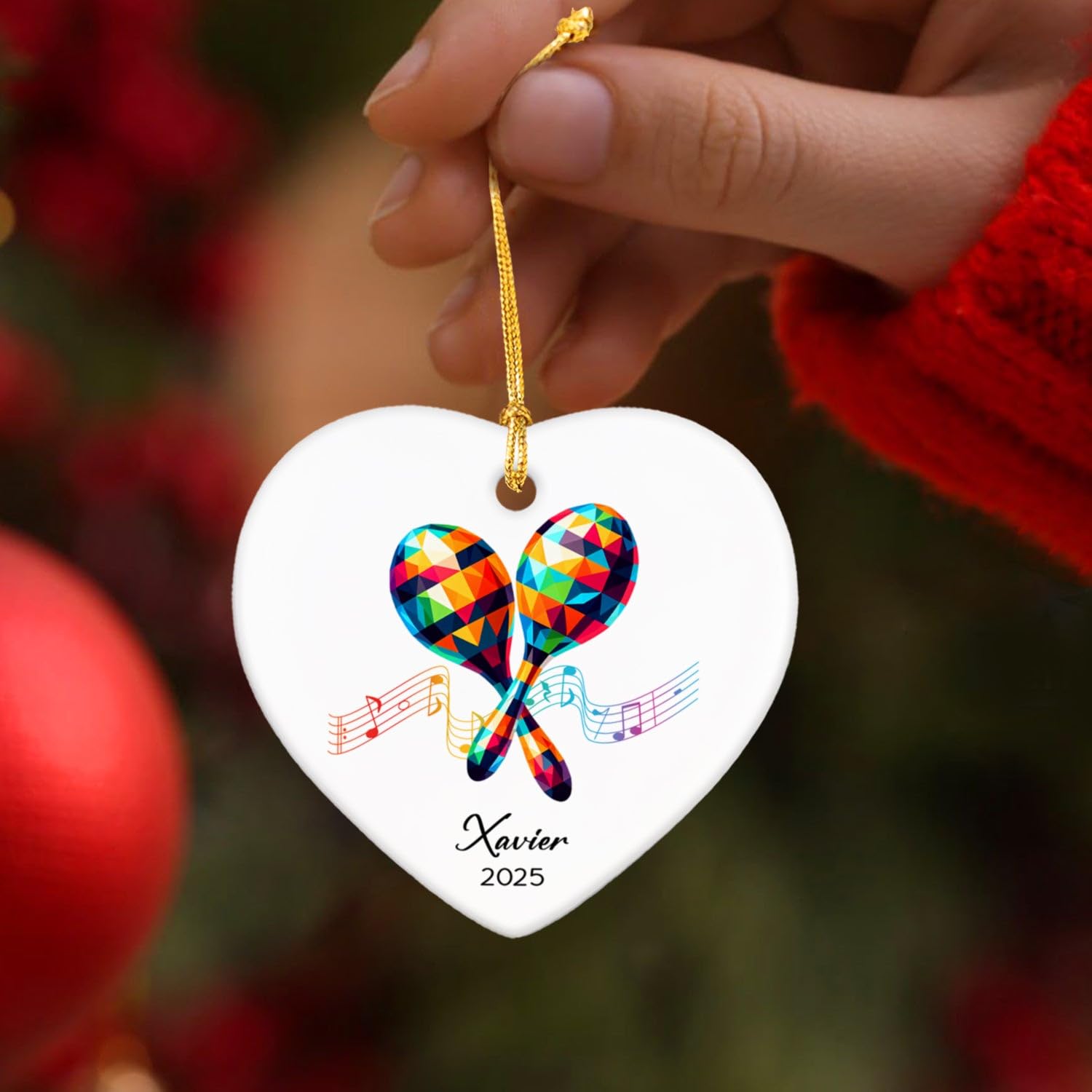 Maracas Ceramic Ornament Gifts, Personalized Maracas Musical Christmas Ornaments Decor with Name & Year, Music Lovers Ornaments 2026, Customized Instrument Player Xmas Ceramic Ornament Tree Hanging
