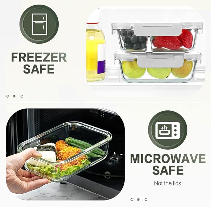 KOMUEE 10 Packs 30 oz Glass Meal Prep Containers with Lids, White