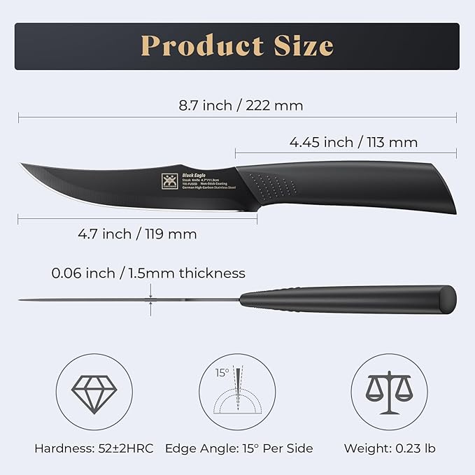CuoCreate Steak Knives Set of 8, 4.7 Inch Dishwasher Safe Non-Serrated Table Knives, Ultra Sharp for Precise Cutting, Non-Stick Blade & Rust Proof, Easy to Maintain Ideal for Home Restaurant Party