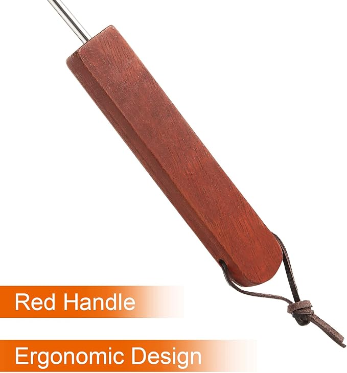 Acrux7 4 Pack Pigtail Meat Flipper Hook, 17 Inch Stainless Steel BBQ Meat Hook with Wooden Handle, Steak Turner Flipper Hook, Pigtail Food Flippers for Grilling, Smoking, Easy to Clean & Right Handed