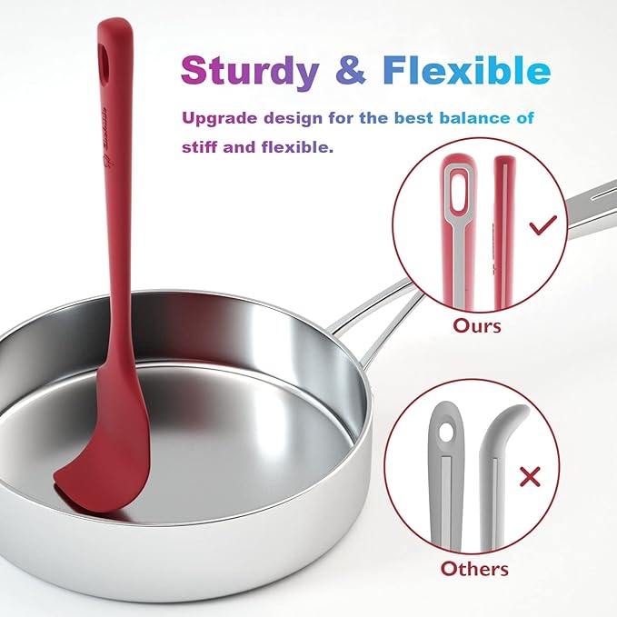 ChefAide 4 Pieces Silicone Spatula Set, Food Grade Rubber Spatula, Upgrade Strong Handle with Ergonomic Grip, Heat Resistant for Nonstick Cookware, Cooking