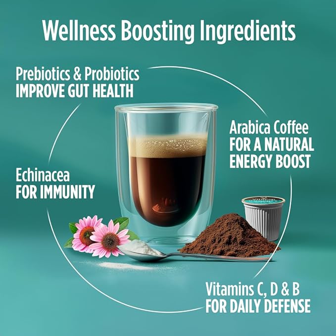 VitaCup Immunity Medium Dark Roast Coffee Pods, 16ct