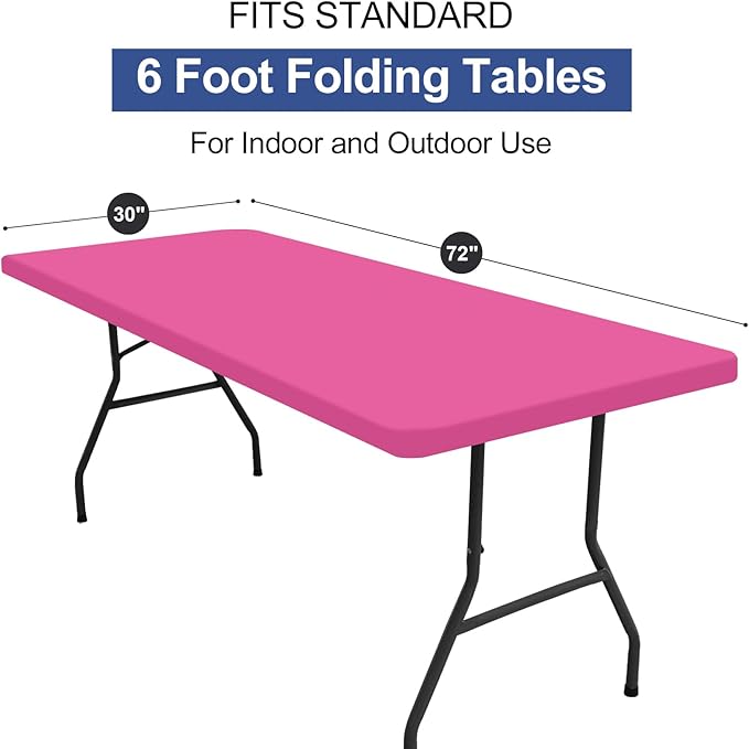 homing Rectangle Table Cloth Cover, Water-Resistant Polyester Elastic Fitted Tablecloth, Fits for 6 Foot Folding Tables, Washable Table Protector for Picnic, Camping, Outdoor (Rose Pink, 30" x 72")