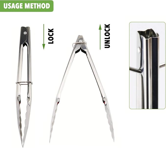 HINMAY Mini Stainless Steel Food Tongs with Silding Rings 7-Inch, Set of 6