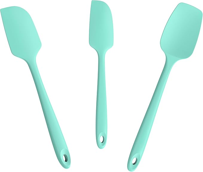 Doosu 600°F Heat Resistant Silicone Spatula Scrapers (Set of 3, Aqua Sky)
