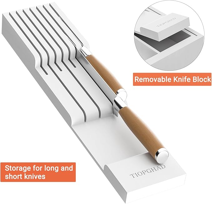 TIOPGHAD Expandable Bamboo Silverware Drawer Organizer Kitchen Tray, White