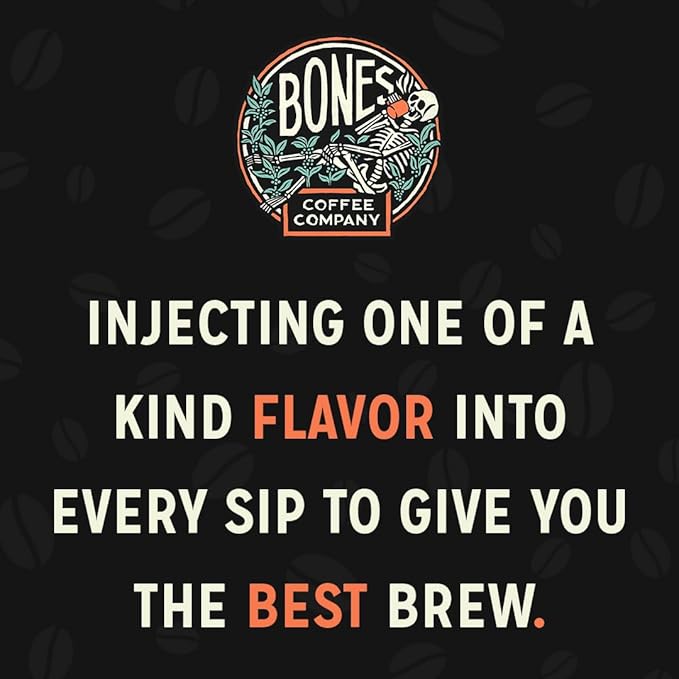 Bones Coffee Company Cinnamon Roll Flavored Coffee, Medium Roast Low Acid Arabica Beans Compatible with Auto drip and French Press Coffee Maker, 12 Oz Ground