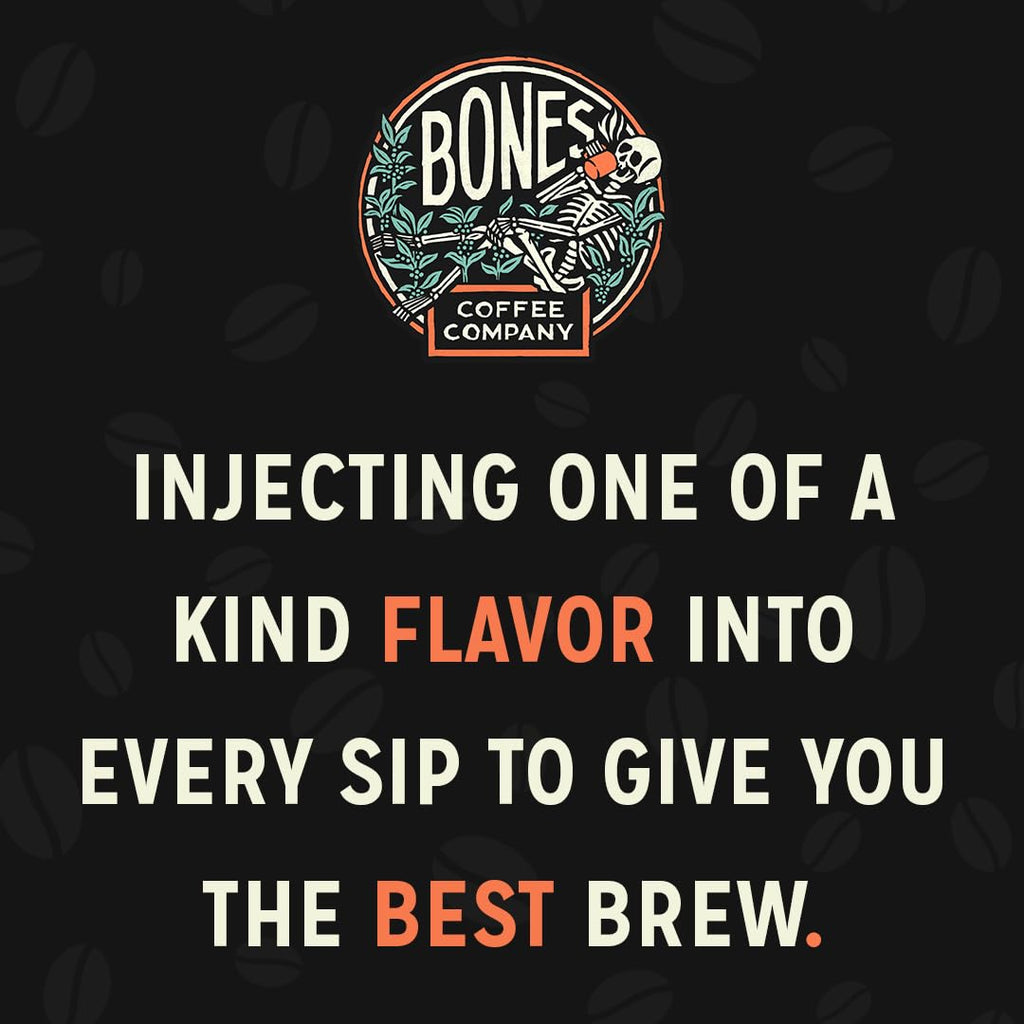 Bones Coffee Company Shark Bite, Buttered Rum Flavored Coffee, Medium Roast Low Acid Arabica Beans Compatible with Auto drip and French Press Coffee Maker, 12 Oz Ground