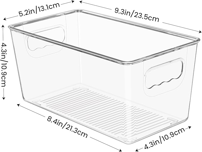 YIHONG 4 Pack Clear Storage Bins, Pantry Organizer Bins with Handle, Small