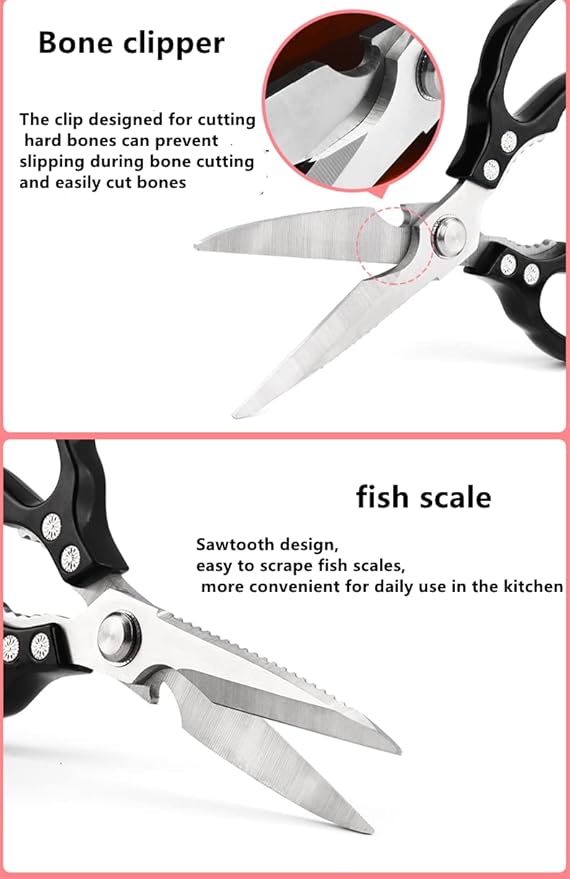 AWinjoy Heavy Duty Sharp Kitchen Scissors, Dishwasher Safe, Cooking Shears for Meat, Chicken, Fish, Poultry, Herb, Bread (Black)