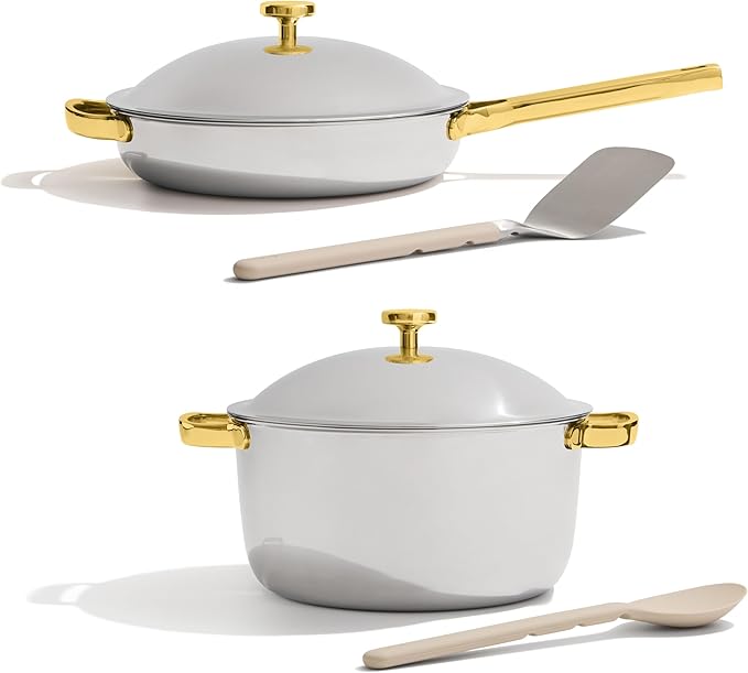 Our Place Titanium Pro Cookware Duo | 6-Piece Tri-Ply Titanium Cookware Set with Always Pan Pro & Perfect Pot Pro | Non-Toxic No-Coating Nonstick | Induction & Oven-Safe up to 750°F | Gold