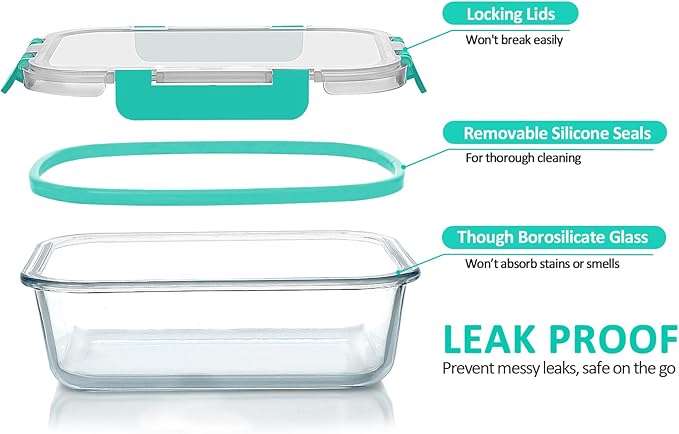 M MCIRCO 8 Pack,30 oz Glass Food Storage Containers with Lids, Green