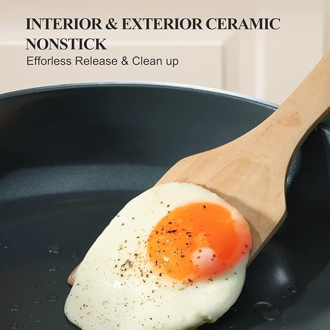 PRICUSIS Nonstick Ceramic Frying Pan with Lid, Non Toxic Skillet, Healthy Egg & Omelet & Chef's Skillet, PTFE PFOA & PFAS Free, Induction Compatible. (10Inch W/L)