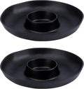 ZAROCRUS Chip & Dip Serving Set, 2 PCS Divided Cheeses Serving Platter, Relish Tray, Round Compartment Appetizer Set for Chips and Dip, Veggies, Candy and Snacks, Black, Set of 2