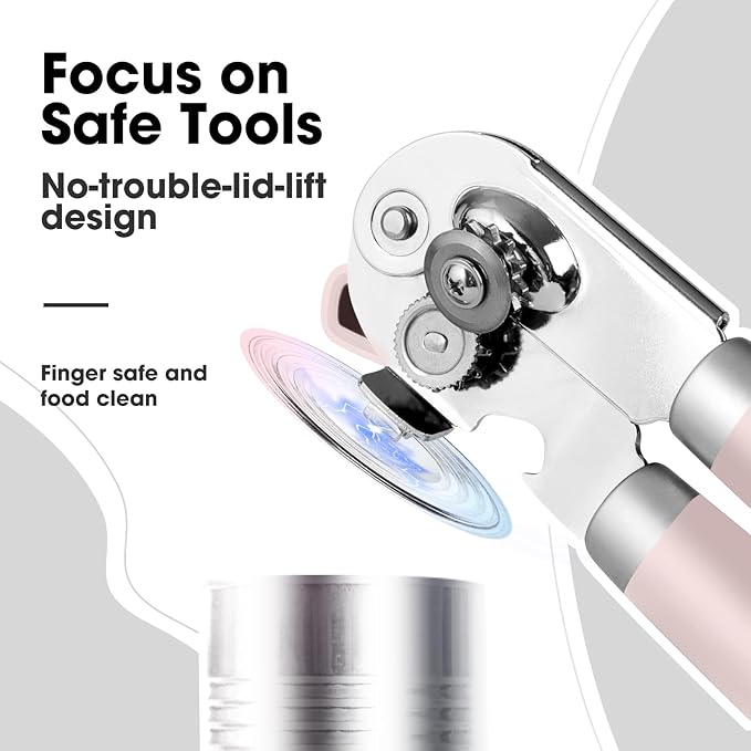 Beneno Heavy Duty Hand Can Opener Manual with Magnet, Light Pink