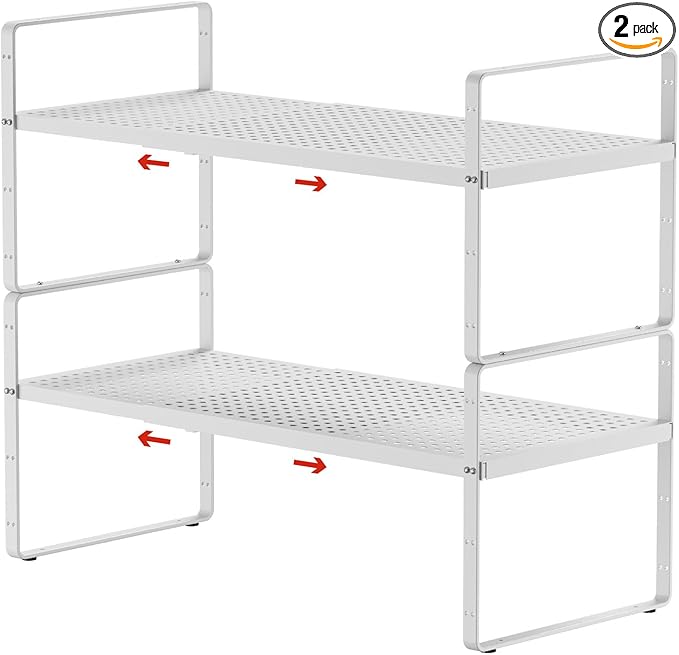 jkxoo 2Pcs Expandable Cabinet Shelf Organizers, 16.5"~27''L, White