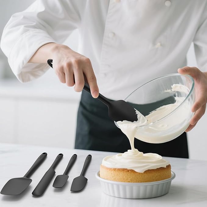 Coukre Silicone Spatula Set of 5,High Temperature Resistant, Food Grade Silicone, Dishwasher Safe, for Baking, Cooking (Pure Black)