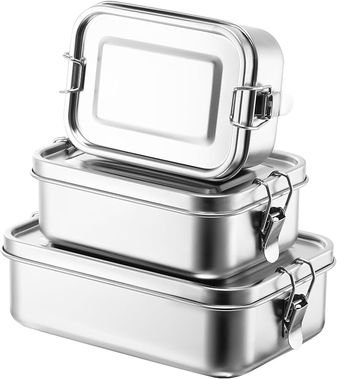 Umigy 3 Pcs Stainless Steel Food Containers Metal Bento,550/850/1000ml