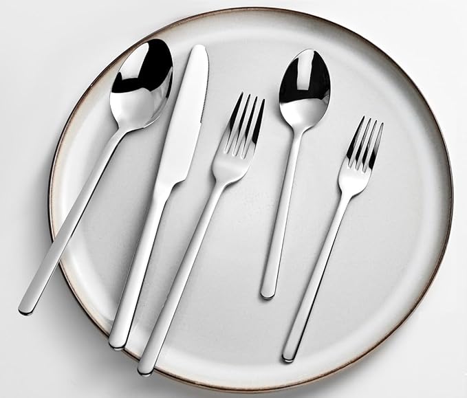 KINGSTONE Silverware Set for 12 with Serving Utensil, 18/10 Stainless Steel Flatware Cutlery | Heavy Duty Steak Knife Fork and Spoon, Dishwasher Safe, Gift Package for Wedding Housewarming