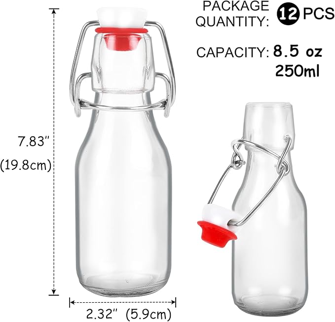 ZEBEIYU 12 Pack 8.5 oz swing top glass bottles,flip top glass bottle with airtight lid for home brewing,kombucha,kefir,vanilla extract,beer,oil,vinegar,homemade juices,soda,beverages,2nd fermentation