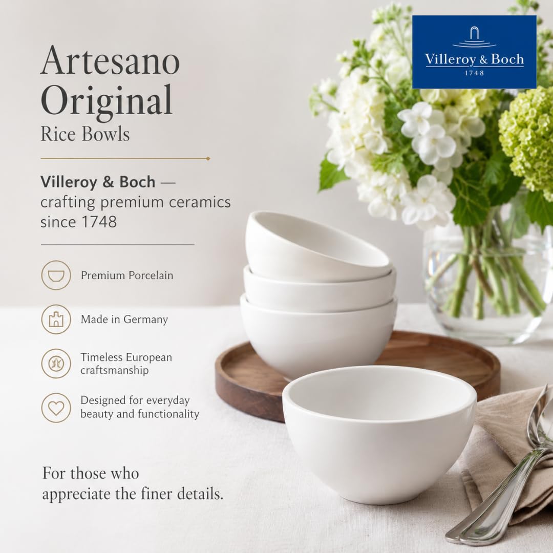 Villeroy & Boch Artesano Original Rice Bowls, Creamy White, Set of 4